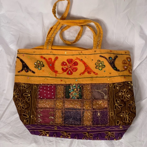 unbranded Handbags - Bright Mustard Purple Gold embellished Indian bag